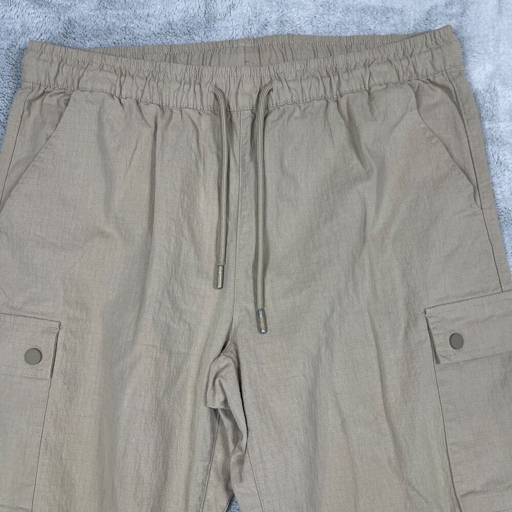 Sacre Pants Men's XL Tan Cargo Pockets Tapered Leg Logo Drawstring Ankle Zip - Picture 2 of 11
